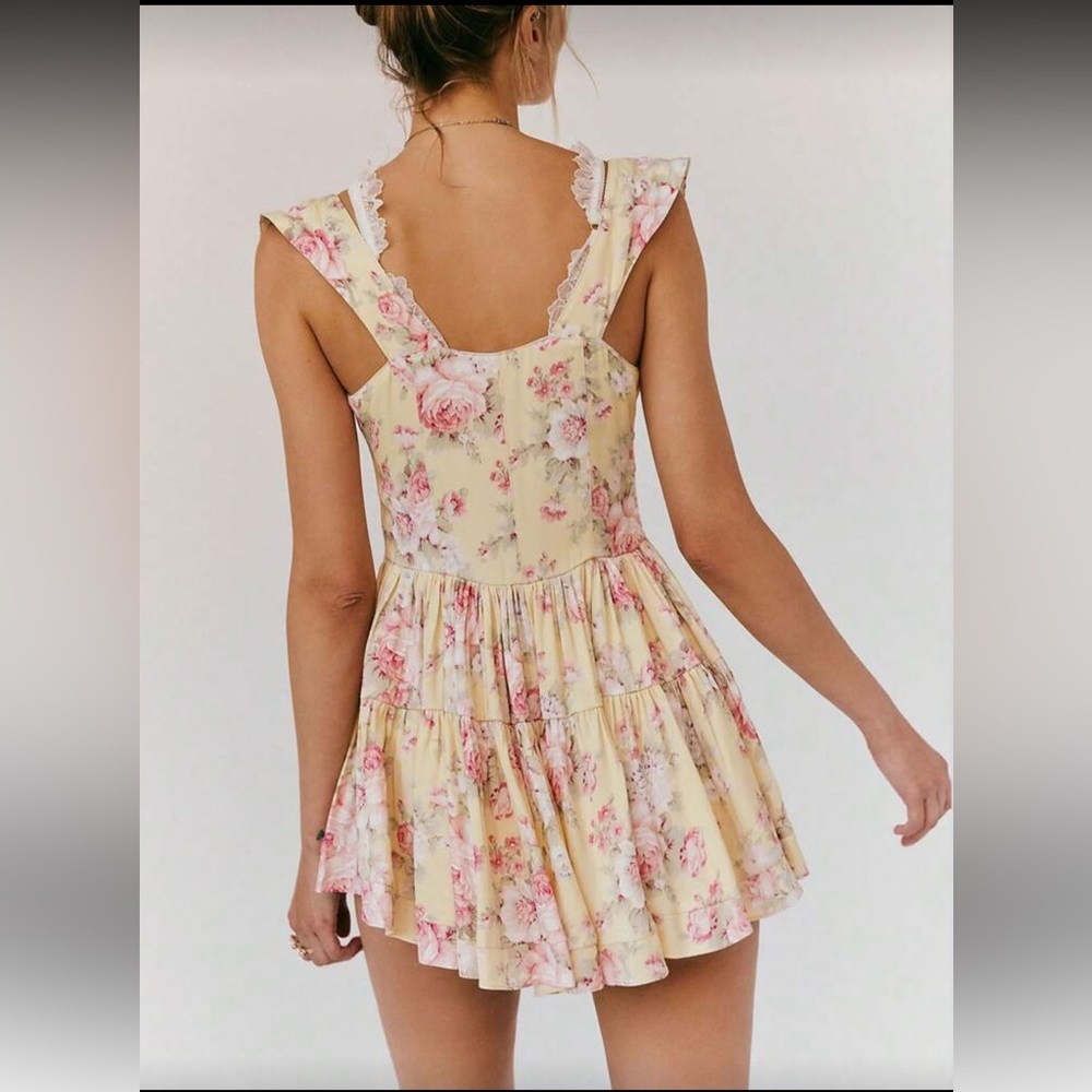 NWT Boho Graphic Mini Dress Ruffle Strap A Line Sundress - Picture 2 of 3